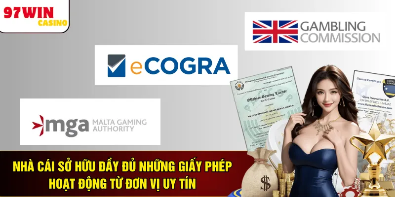 Nhà cái sở hữu đầy đủ những giấy phép hoạt động từ đơn vị uy tín